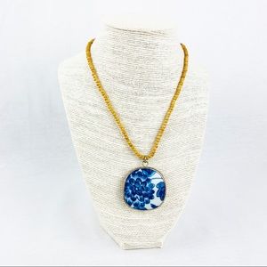 Blue and white porcelain pendant necklace